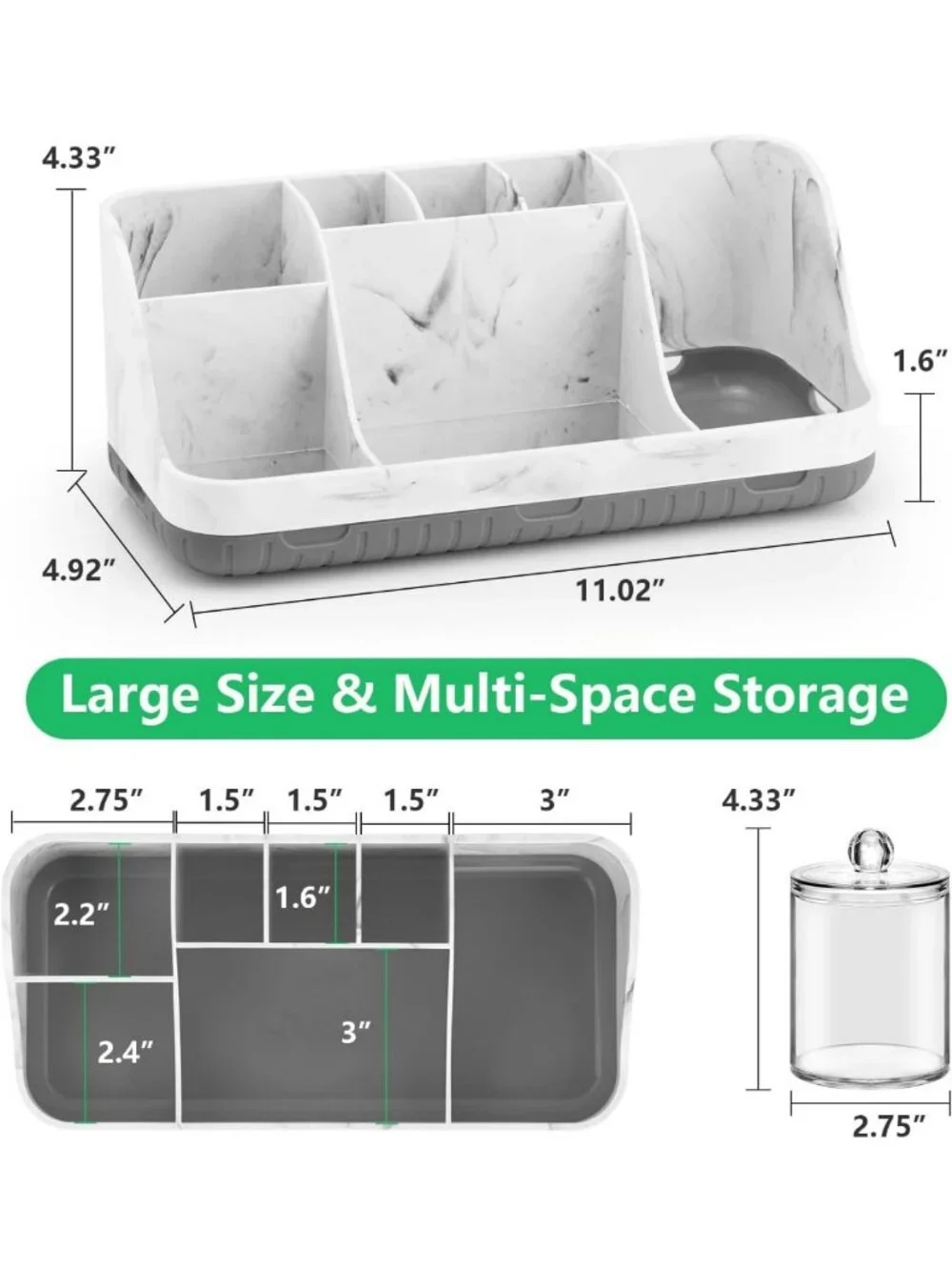 Stylish 2-Pack Bathroom Toothbrush & Qtip Holder Set - Detachable 7-Slot